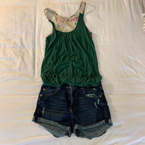 Green Boho Tank with Elastic Waist